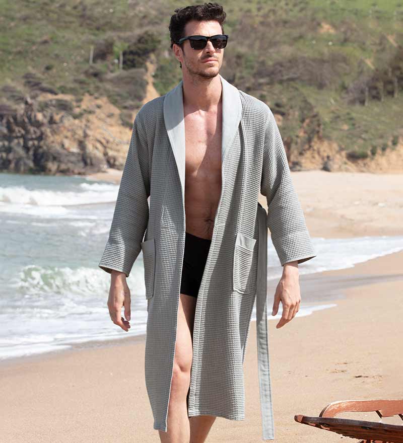 Men's Lightweight Waffle Spa Robe with Shawl Collar
