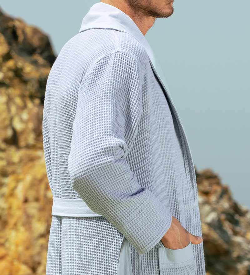 Men's Lightweight Waffle Spa Robe with Shawl Collar