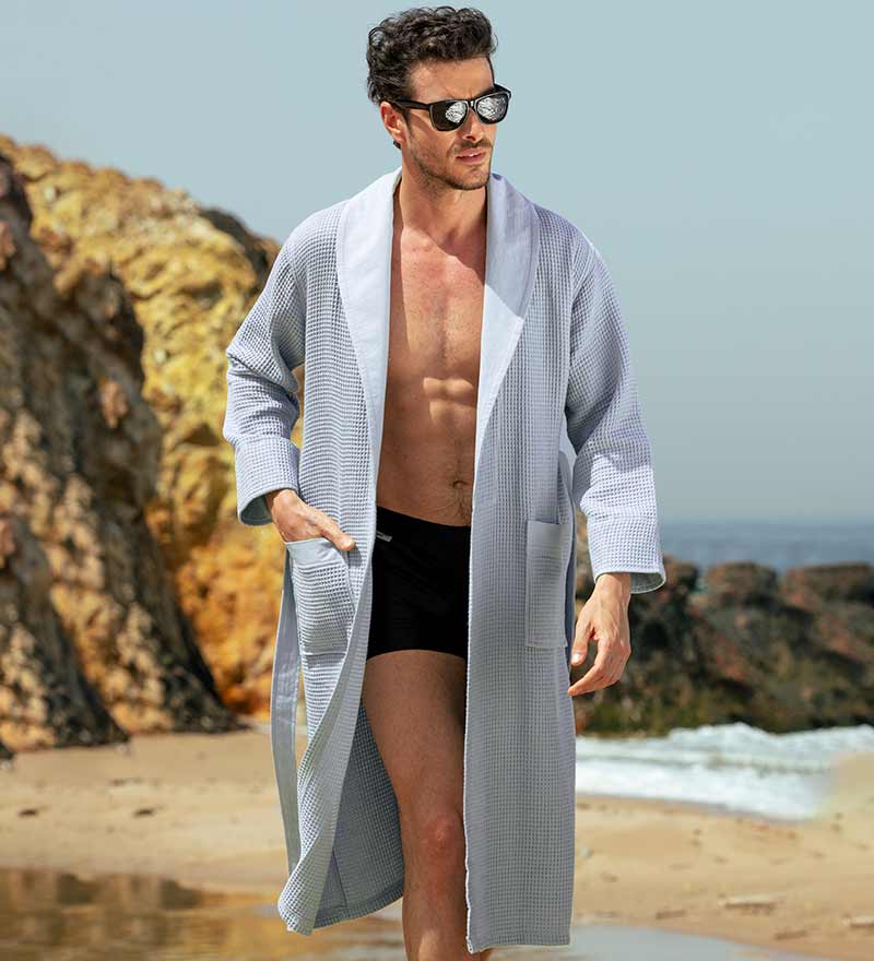 Men's Lightweight Waffle Spa Robe with Shawl Collar