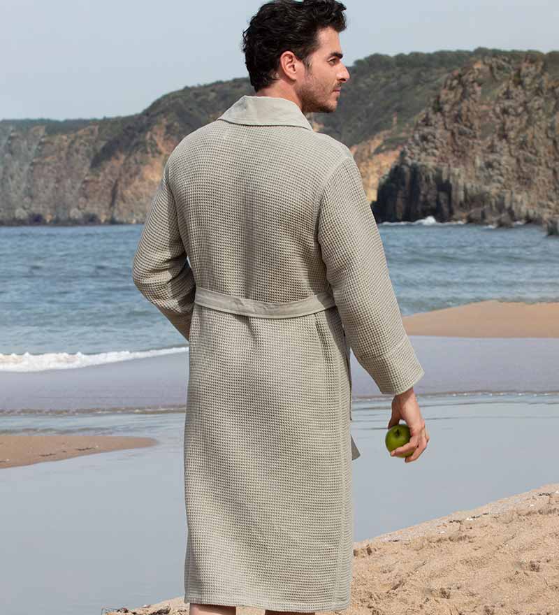 Men's Lightweight Waffle Spa Robe with Shawl Collar