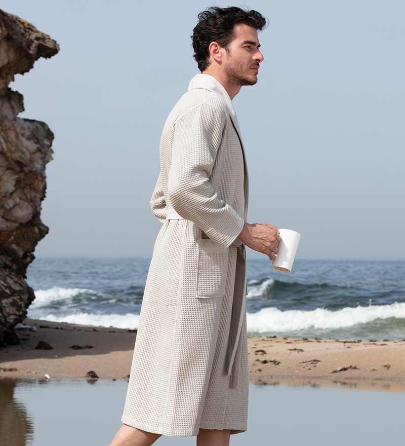 Men's Lightweight Waffle Spa Robe with Shawl Collar