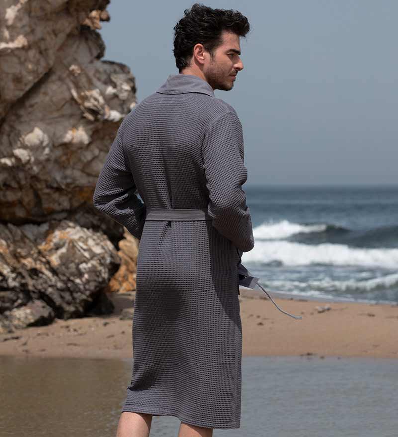 Men's Lightweight Waffle Spa Robe with Shawl Collar