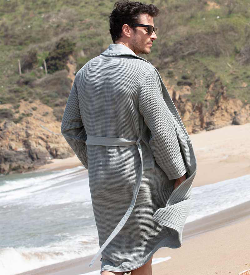 Men's Lightweight Waffle Spa Robe with Shawl Collar