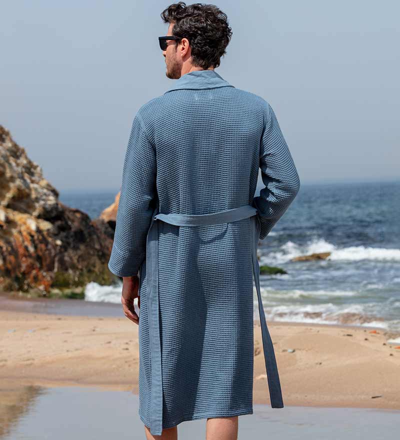 Men's Lightweight Waffle Spa Robe with Shawl Collar