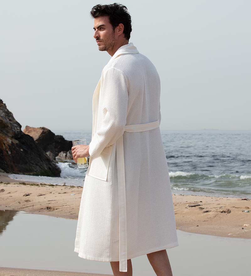 Men's Lightweight Waffle Spa Robe with Shawl Collar